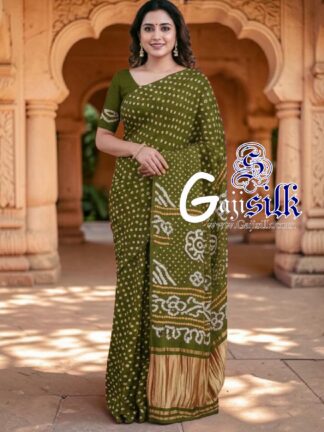 Mehendi Rai Dano Bandhani Saree in Pure Gaji Silk