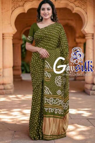 Mehendi Rai Dano Bandhani Saree in Pure Gaji Silk