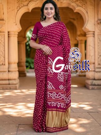 Rani Pink Rai Dano Bandhani Saree in Pure Gaji Silk