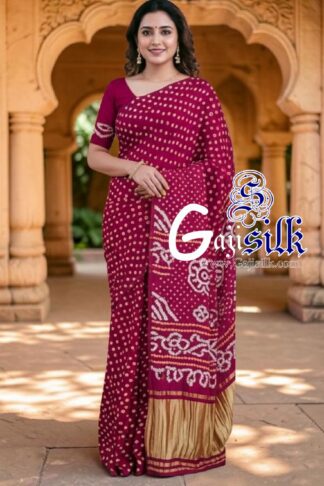 Rani Pink Rai Dano Bandhani Saree in Pure Gaji Silk