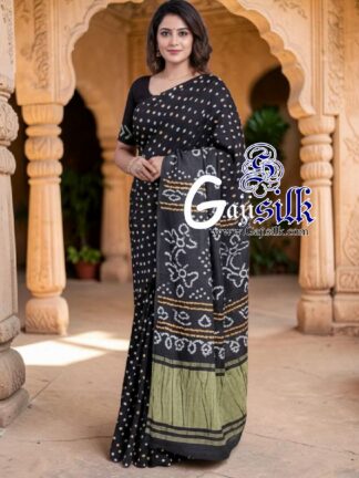 Black Rai Dano Bandhani Saree in Pure Gaji Silk