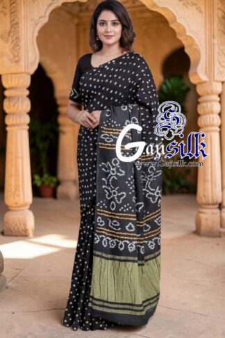 Black Rai Dano Bandhani Saree in Pure Gaji Silk