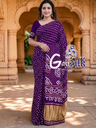 Purple Rai Dano Bandhani Saree in Pure Gaji Silk