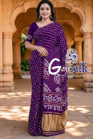 Purple Rai Dano Bandhani Saree in Pure Gaji Silk