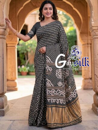 Grey Rai Dano Bandhani Saree in Pure Gaji Silk