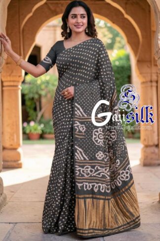 Grey Rai Dano Bandhani Saree in Pure Gaji Silk