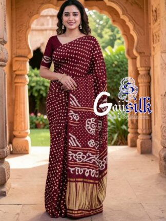 Marron Rai Dano Bandhani Saree in Pure Gaji Silk