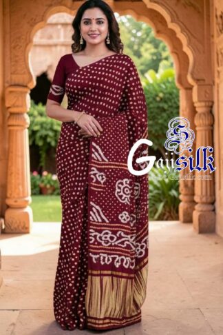 Marron Rai Dano Bandhani Saree in Pure Gaji Silk
