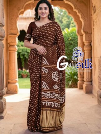Brown Rai Dano Bandhani Saree in Pure Gaji Silk