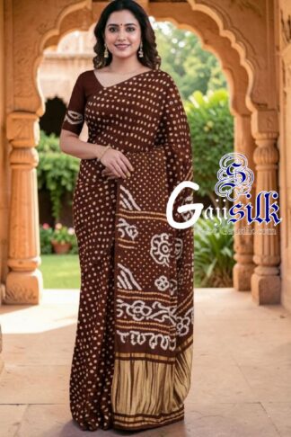 Brown Rai Dano Bandhani Saree in Pure Gaji Silk