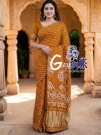 Mustered Yellow Rai Dano Bandhani Saree in Pure Gaji Silk