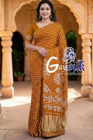 Mustered Yellow Rai Dano Bandhani Saree in Pure Gaji Silk