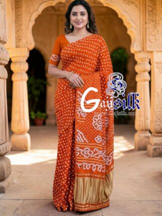 Orange Rai Dano Bandhani Saree in Pure Gaji Silk