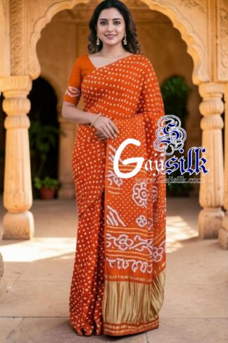 Orange Rai Dano Bandhani Saree in Pure Gaji Silk