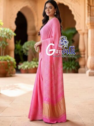 Pink Rai Dano Bandhani Saree in Pure Gaji Silk