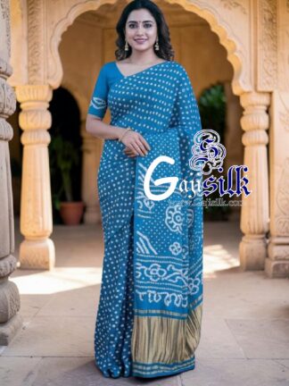 Sky Rai Dano Bandhani Saree in Pure Gaji Silk