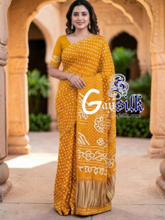 Yellow Rai Dano Bandhani Saree in Pure Gaji Silk