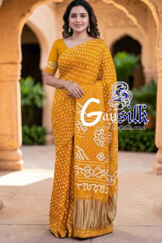 Yellow Rai Dano Bandhani Saree in Pure Gaji Silk