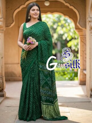 Green Rai Dano Bandhani Saree in Pure Gaji Silk