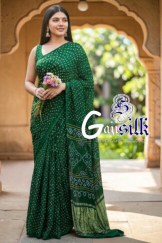 Green Rai Dano Bandhani Saree in Pure Gaji Silk