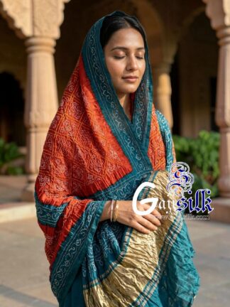 Peacock Rust Bavan Baug Bandhani Dupatta in Pure Gaji Silk