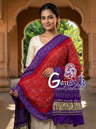 Purple Red Bavan Baug Bandhani Dupatta in Pure Gaji Silk