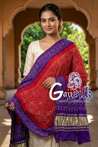 Purple Red Bavan Baug Bandhani Dupatta in Pure Gaji Silk
