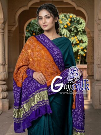 Purple Mustard Bavan Baug Bandhani Dupatta in Pure Gaji Silk