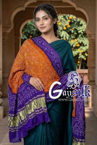 Purple Mustard Bavan Baug Bandhani Dupatta in Pure Gaji Silk