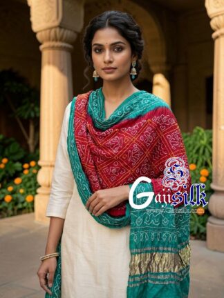 Rama Red Bavan Baug Bandhani Dupatta in Pure Gaji Silk