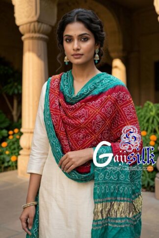 Rama Red Bavan Baug Bandhani Dupatta in Pure Gaji Silk