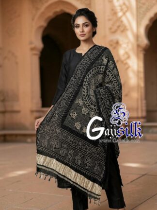 Black Ras Mandal Bandhani Dupatta in Pure Gaji Silk