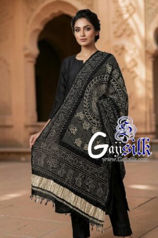 Black Ras Mandal Bandhani Dupatta in Pure Gaji Silk