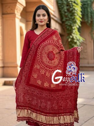 Bridal Red Ras Mandal Bandhani Dupatta in Pure Gaji Silk