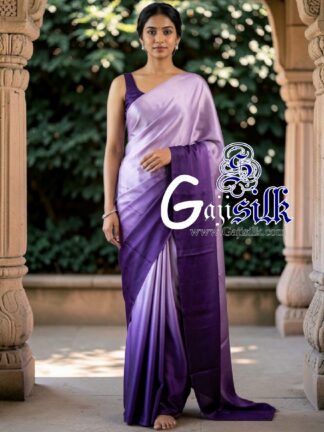 Lilac Lavender Ombre Plain Saree Ultra-Lightweight in Pure Gaji Silk