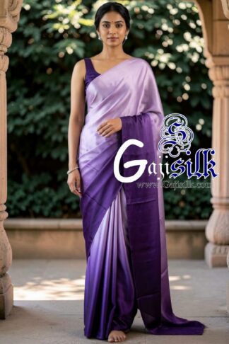 Lilac Lavender Ombre Plain Saree Ultra-Lightweight in Pure Gaji Silk