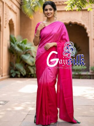 Pink Rani Ombre Plain Saree Ultra-Lightweight in Pure Gaji Silk