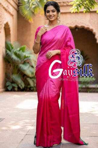 Pink Rani Ombre Plain Saree Ultra-Lightweight in Pure Gaji Silk