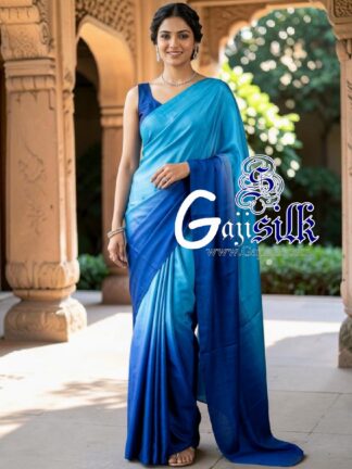 Sky Blue Ombre Plain Saree Ultra-Lightweight in Pure Gaji Silk