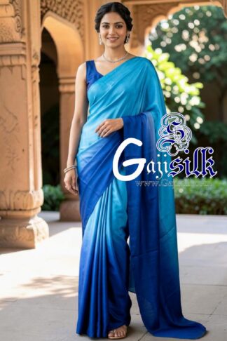 Sky Blue Ombre Plain Saree Ultra-Lightweight in Pure Gaji Silk