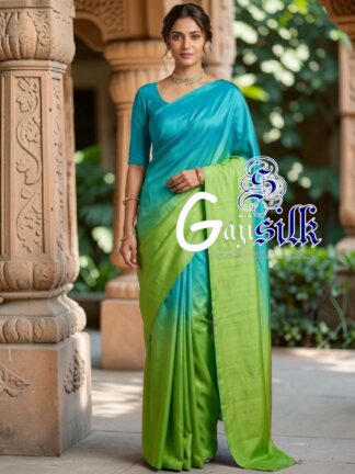 Sky Lime Green Ombre Plain Saree Ultra-Lightweight in Pure Gaji Silk