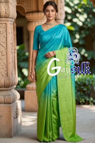 Sky Lime Green Ombre Plain Saree Ultra-Lightweight in Pure Gaji Silk