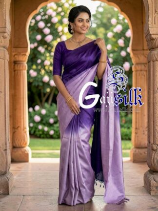 Purple Lavender Ombre Plain Saree Ultra-Lightweight in Pure Gaji Silk