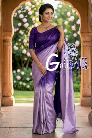 Purple Lavender Ombre Plain Saree Ultra-Lightweight in Pure Gaji Silk