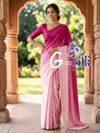 Rani Baby Ombre Plain Saree Ultra-Lightweight in Pure Gaji Silk