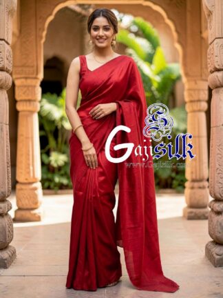 Red Single Color Plain Saree Ultra-Lightweight in Pure Gaji Silk