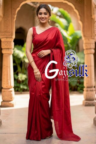 Red Single Color Plain Saree Ultra-Lightweight in Pure Gaji Silk