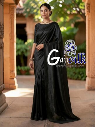 Black Single Color Plain Saree Ultra-Lightweight in Pure Gaji Silk