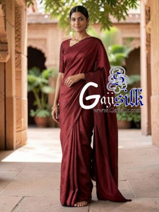Marron Single Color Plain Saree Ultra-Lightweight in Pure Gaji Silk