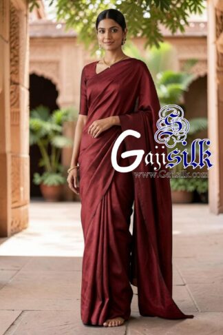 Marron Single Color Plain Saree Ultra-Lightweight in Pure Gaji Silk